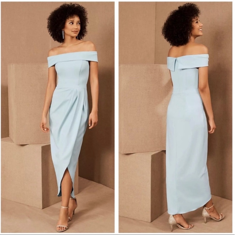 NWT BHLDN Thompson Light Blue Off the Shoulder Formal Gown Bridesmaid dress Sz 0